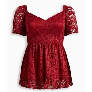 Torrid Red Lace Babydoll Puff Sleeve Top Romantic Plus Size 3X